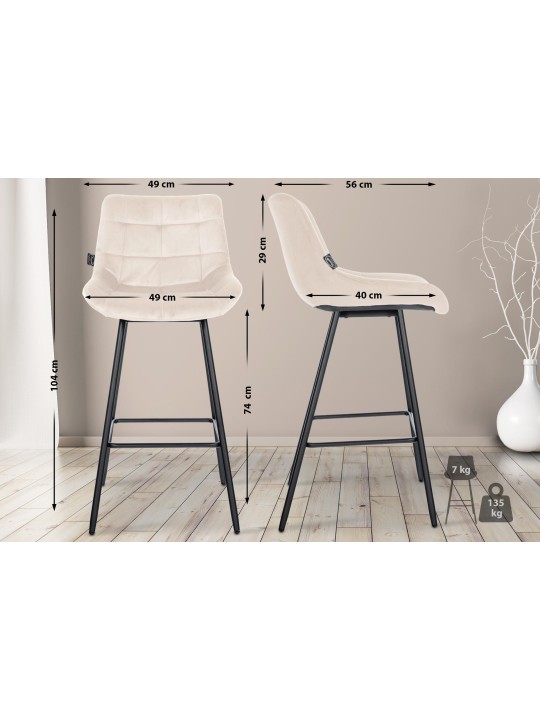 Banqueta alta Weston veludo, creme