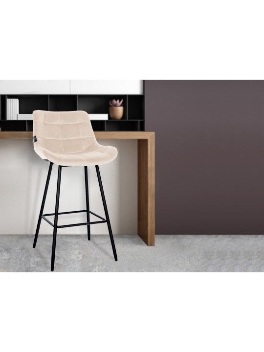 Banqueta alta Weston veludo, creme