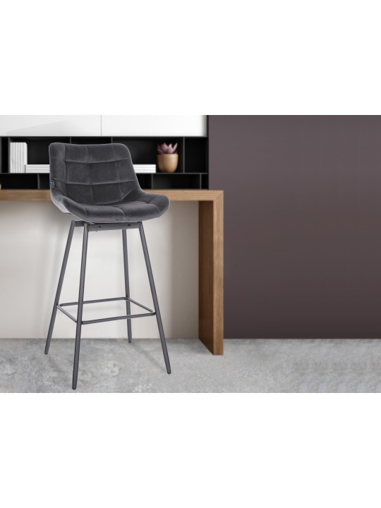 Banqueta de bar giratória Weston de veludo, cinza escuro