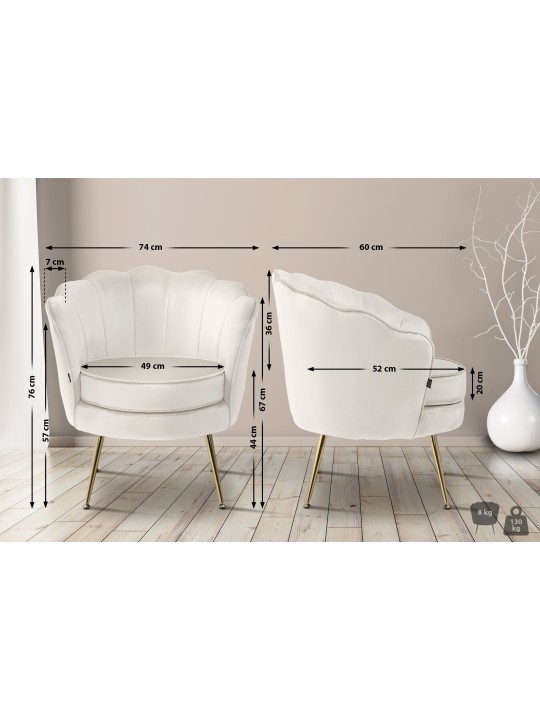 Cadeira Rosita veludo, creme