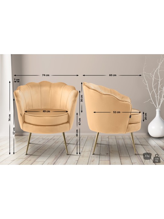 Cadeira Rosita veludo, amarelo