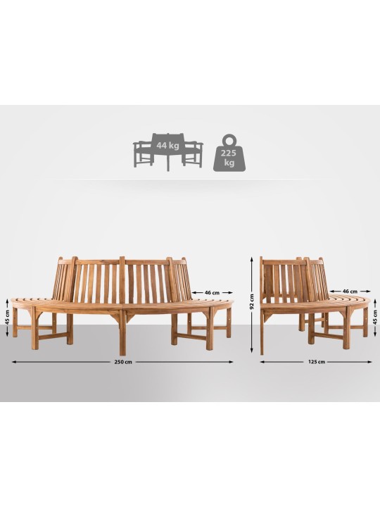 Banco de árvore Leming meio redondo 250 cm, teca
