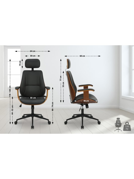 Cadeira de escritório Lugo pele sintética, nogueira/preto