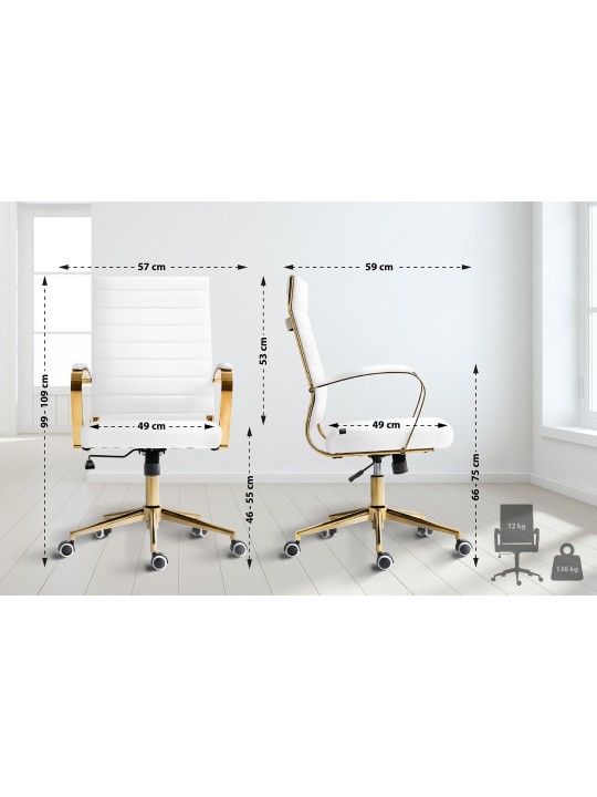 Cadeira de escritório em couro sintético Havana, branco