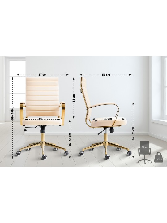 Cadeira de escritório em couro sintético Havana, creme