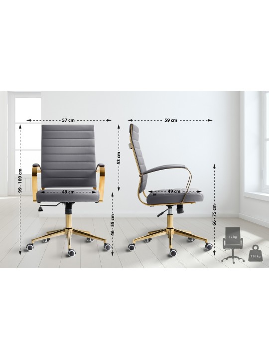 Cadeira de escritório em couro sintético Havana, cinza