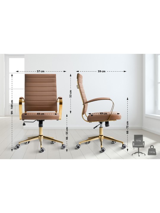 Cadeira de escritório em couro sintético Havana, castanho claro