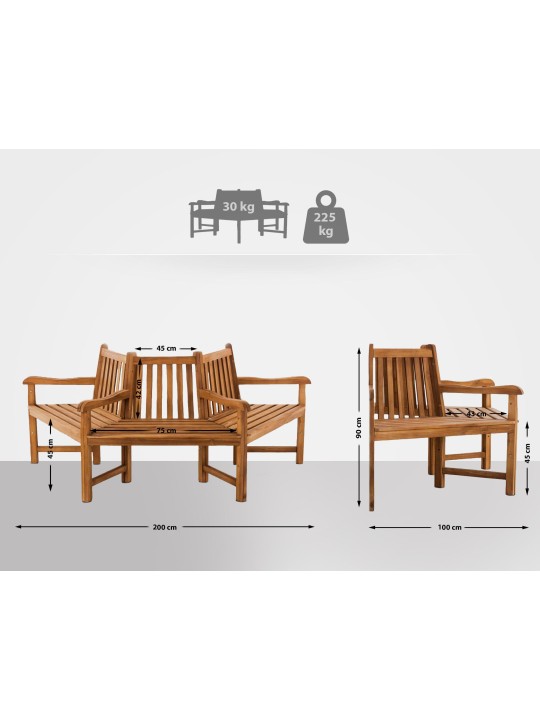 Banco de árvore Kenna com apoio de braço semicircular 200 cm, teca Banco de árvore Kenna com apoio de braço semicircular 200 cm, teca