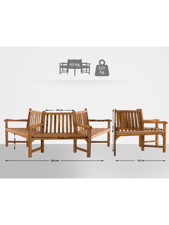 Banco de árvore Kenna com apoio de braço semicircular 250 cm, teca