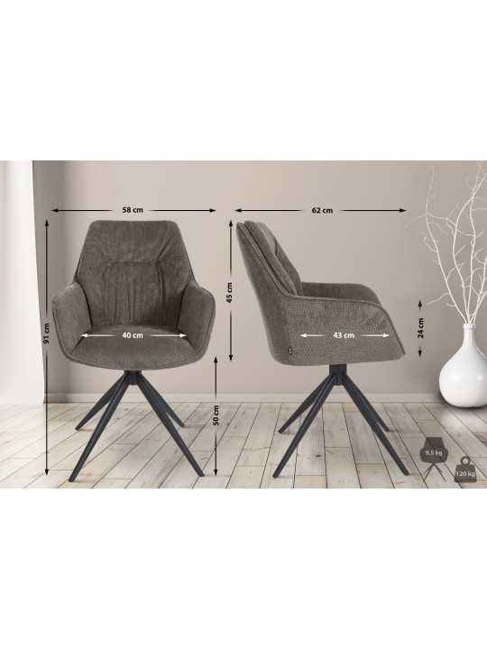 Cadeira de jantar Jules tecido, cinza escuro