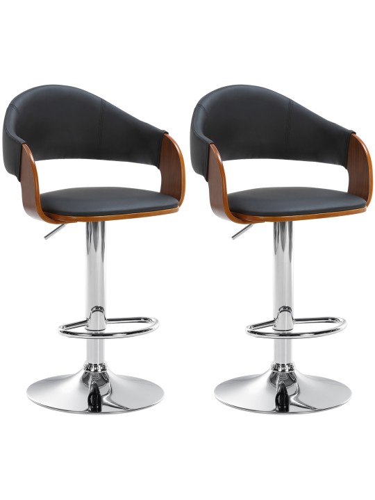 Conjunto de 2 bancos altos Nilse em pele sintética cromada, nogueira/preto