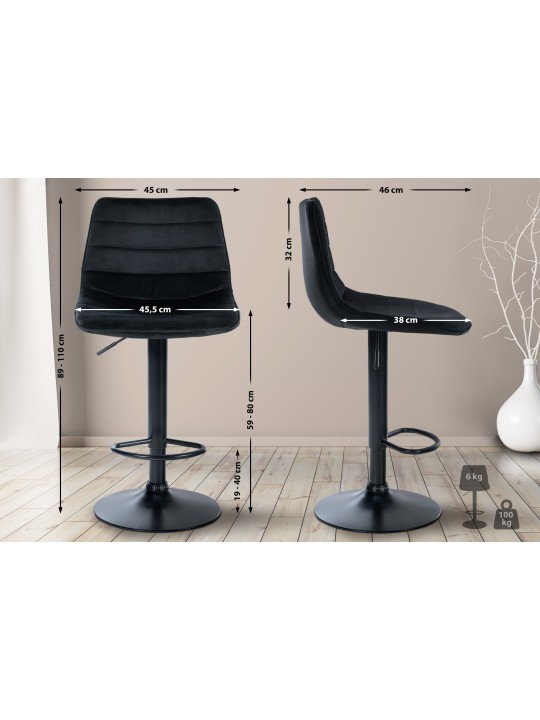 Conjunto de 2 bancos altos Lex veludo, preto Conjunto de 2 bancos altos Lex veludo, preto