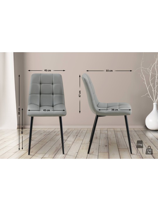 Conjunto de 4 cadeiras de jantar em pele sintética Antibes, cinza claro