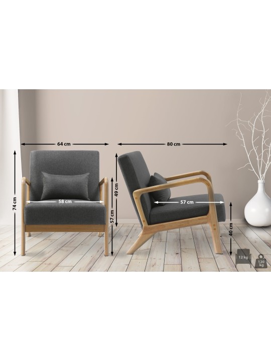 Poltrona tecido Hibbing, cinza escuro