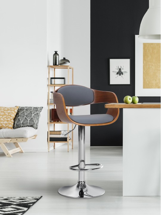 Banqueta alta Kingston C couro sintético, nogueira/cinza