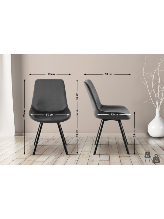 Cadeira de jantar de veludo Lewes, cinza escuro