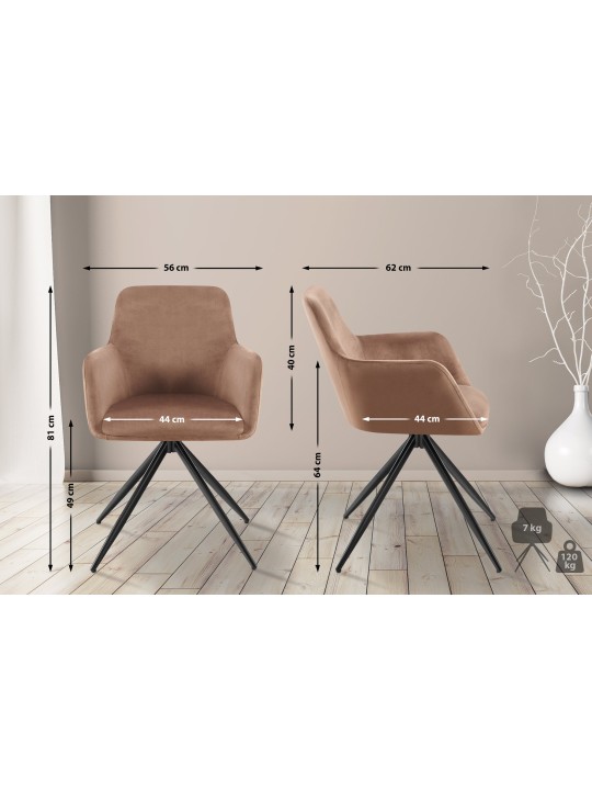 Cadeira de jantar de veludo Olema, castanho