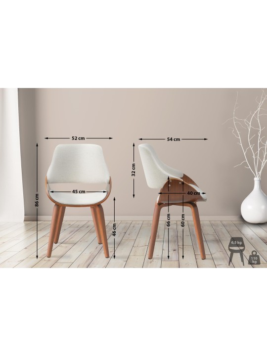 Cadeira de sala de jantar em tecido Vangale, nogueira/creme