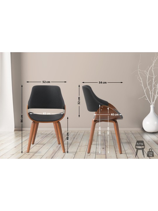 Cadeira de sala de jantar em tecido Vangale, nogueira/preto