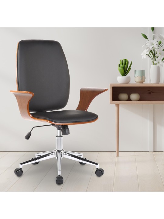 Cadeira de escritório Burbank em couro sintético, nogueira/preto