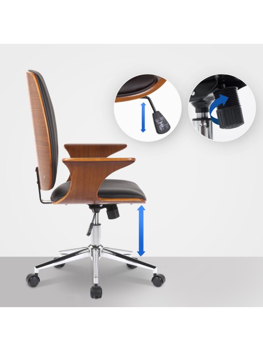 Cadeira de escritório Burbank em couro sintético, nogueira/preto