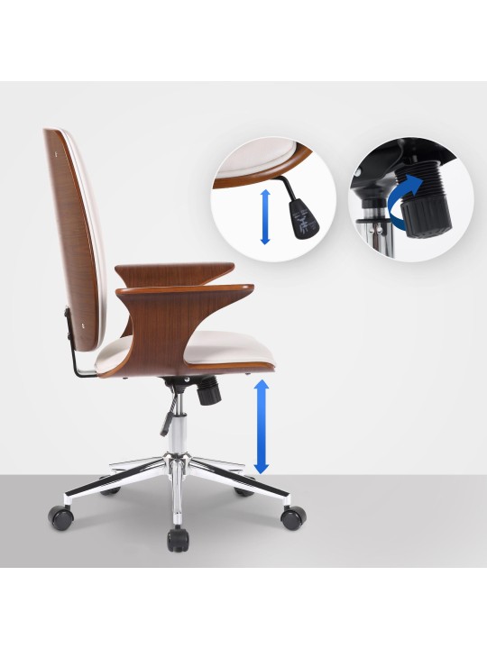 Cadeira de escritório Burbank em couro sintético, nogueira/branco