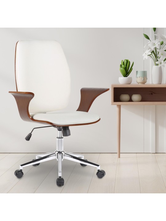 Cadeira de escritório Burbank em couro sintético, nogueira/branco