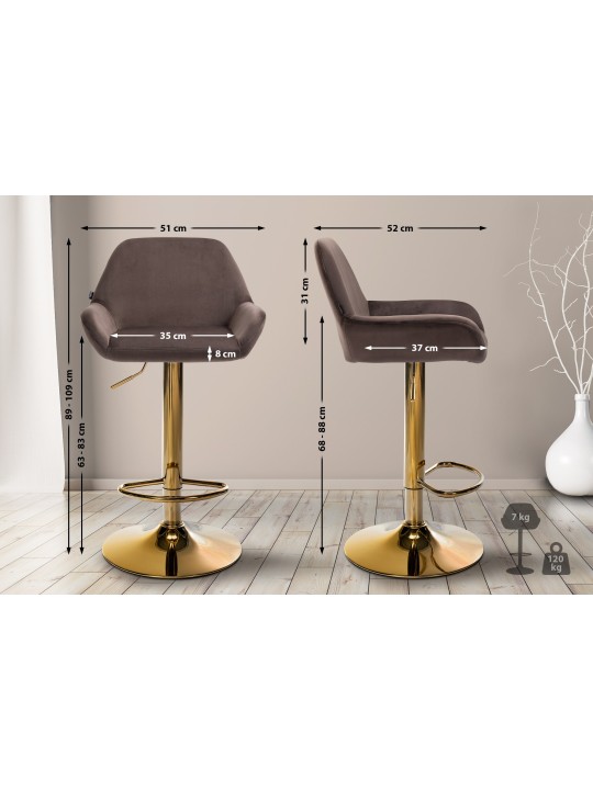 Conjunto de 2 bancos altos Braga veludo dourado, castanho