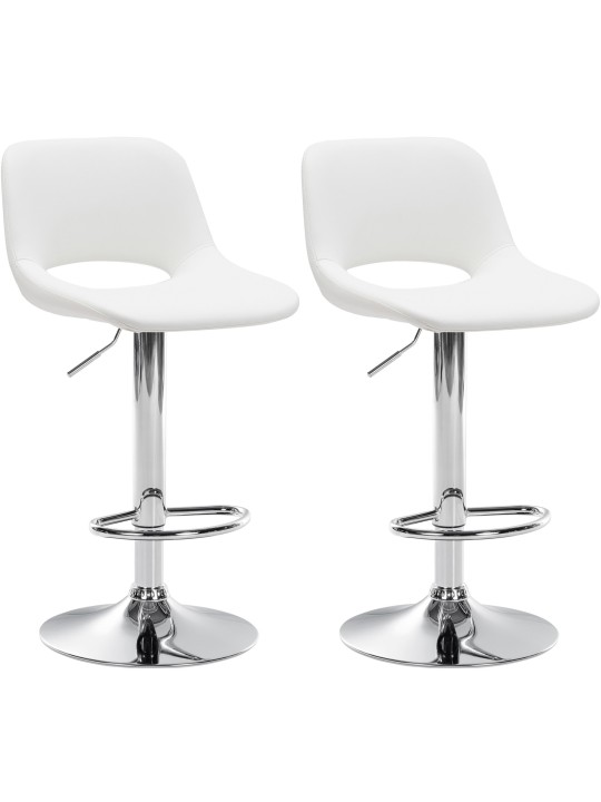 Conjunto de 2 bancos altos Camden em pele sintética cromada, branco