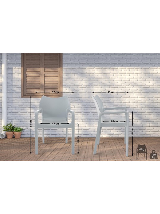 Conjunto de 4 cadeiras Diva, cinza claro