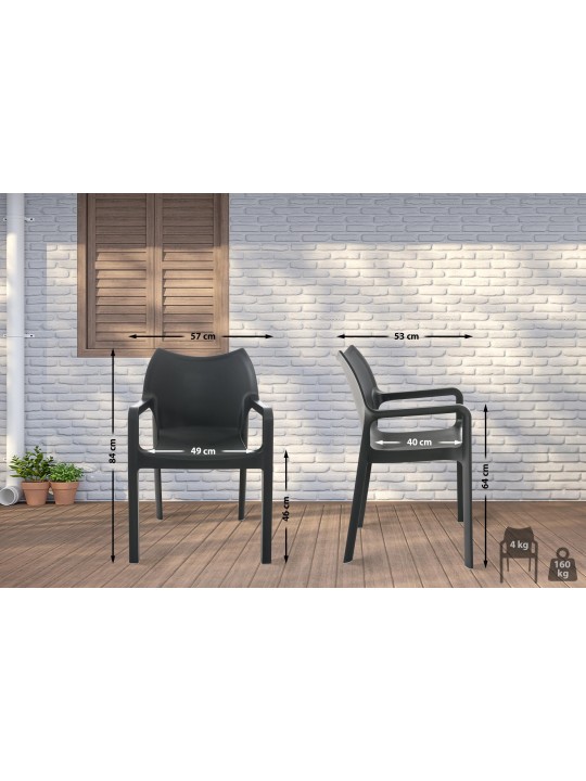 Conjunto de 4 cadeiras Diva, cinza escuro