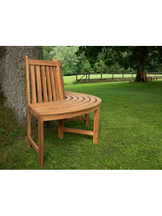 Banco de árvore Masculino 206cm semicircular com encosto, castanho