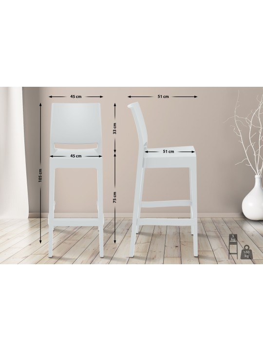 Conjunto de 4 bancos de bar Maya, branco Conjunto de 4 bancos de bar Maya, branco
