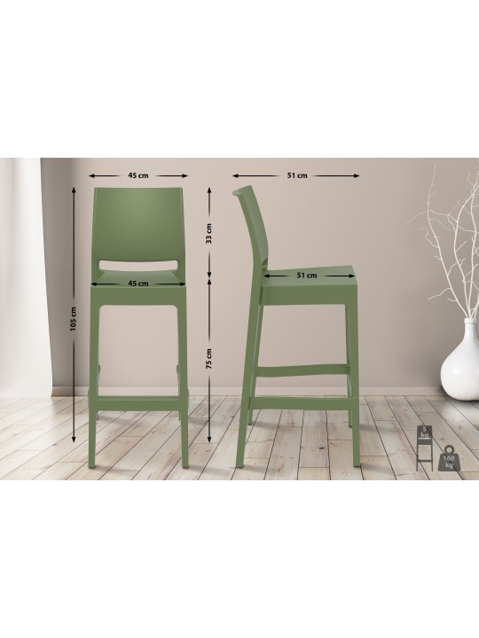 Conjunto de 4 bancos de bar Maya, oliva
