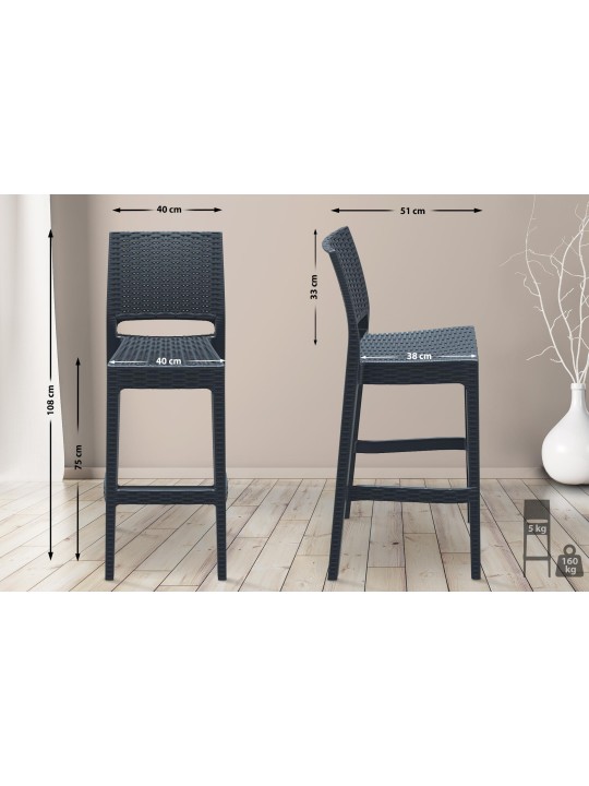 Conjunto de 4 bancos de bar Jamaica, cinza escuro