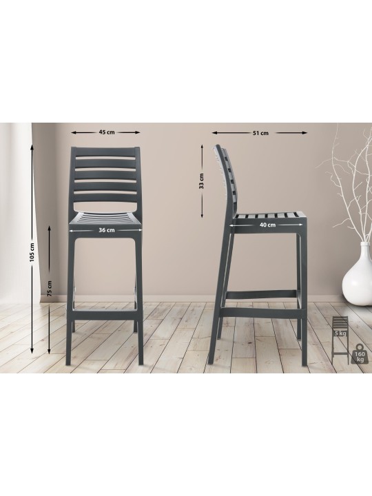 Conjunto de 4 bancos de bar Ares, cinza escuro