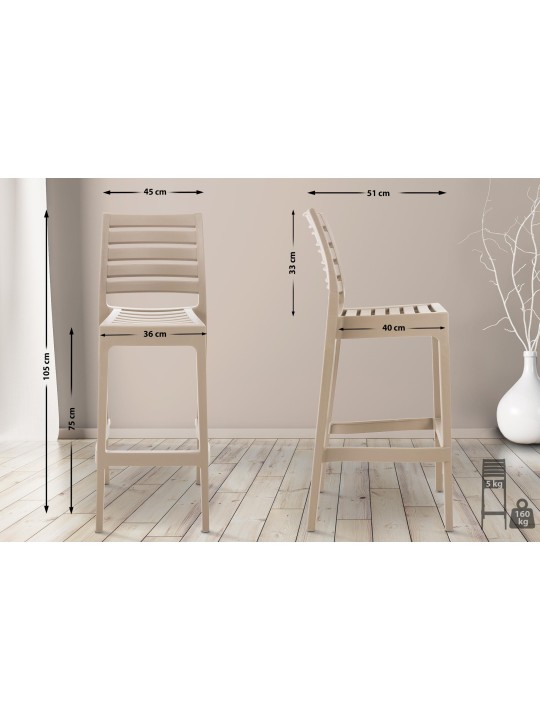 Conjunto de 4 bancos de bar Ares, cor de lama