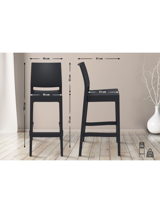 Conjunto de 4 bancos de bar Maya, preto