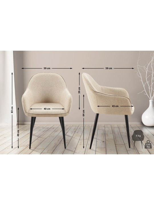 Conjunto de 2 cadeiras de jantar tecido Boise, taupe