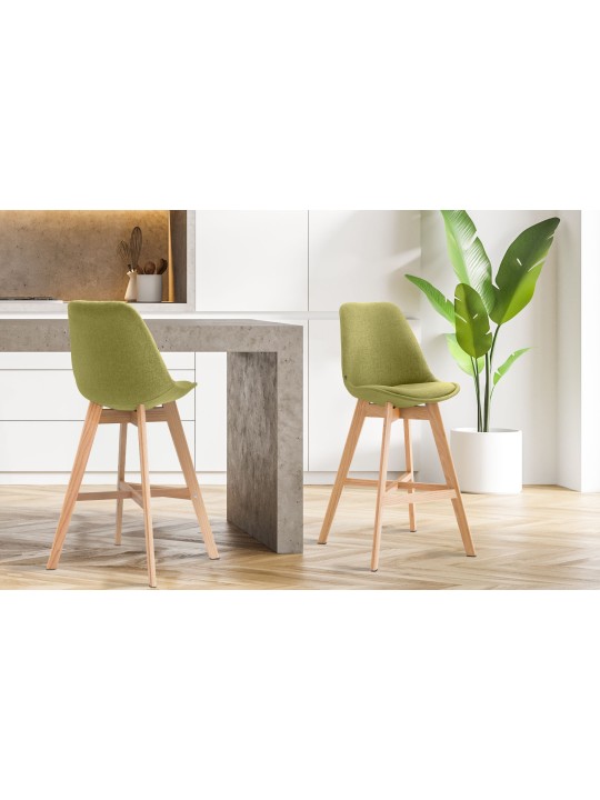 Conjunto de 2 bancos altos em tecido Cannes natural, verde Conjunto de 2 bancos altos em tecido Cannes natural, verde
