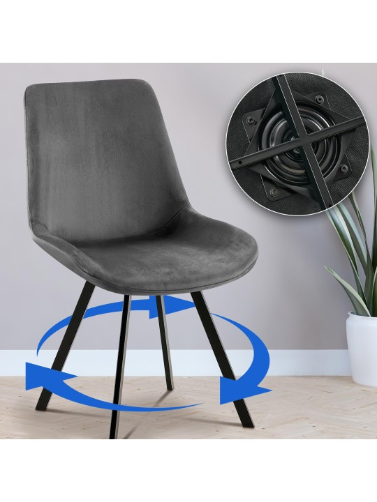 Cadeira de jantar de veludo Lewes, cinza escuro