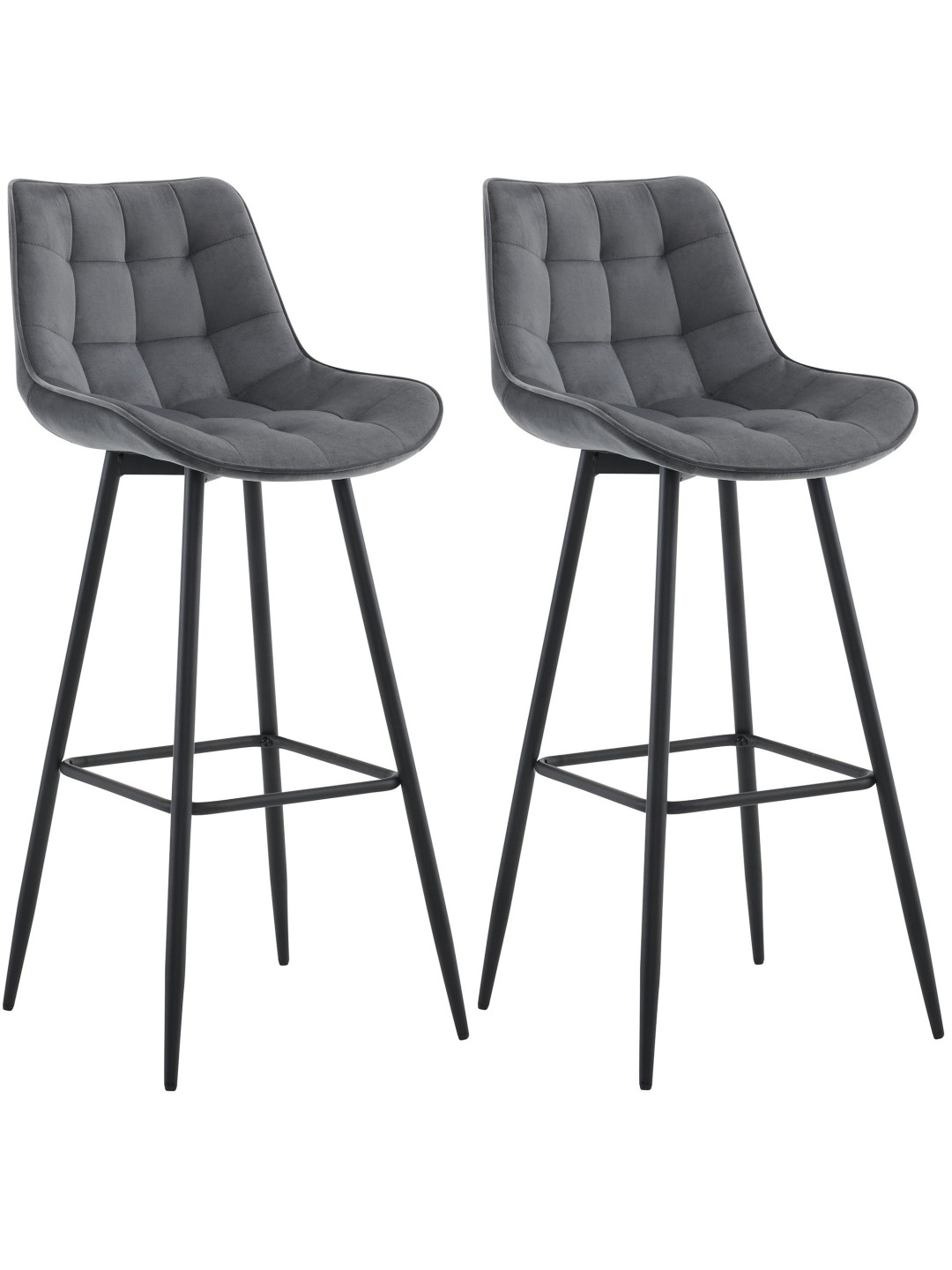 Conjunto de 2 bancos altos em veludo Dartford, cinza escuro