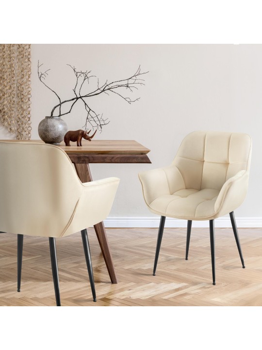 Cadeira de jantar de veludo Roseville, creme