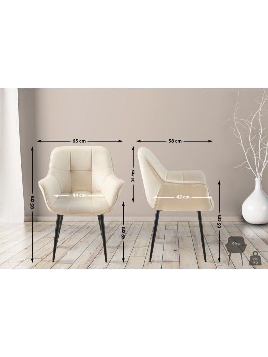 Cadeira de jantar de veludo Roseville, creme