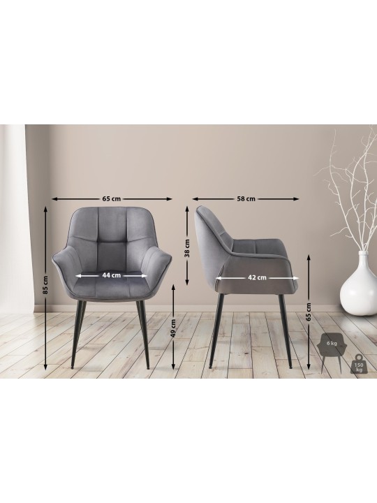 Cadeira de jantar de veludo Roseville, cinza escuro