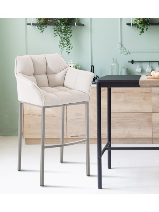 Banqueta alta tecido Damaso E com estrutura de 4 pés, branco