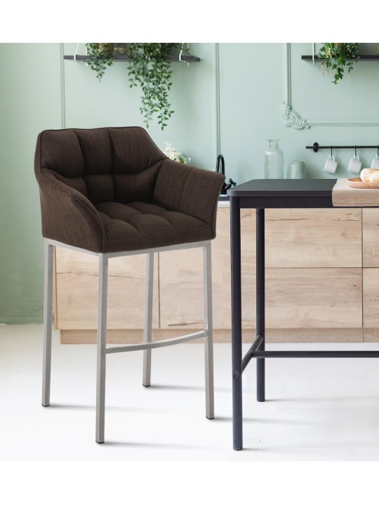 Banqueta alta tecido Damaso E com estrutura de 4 pés, castanho