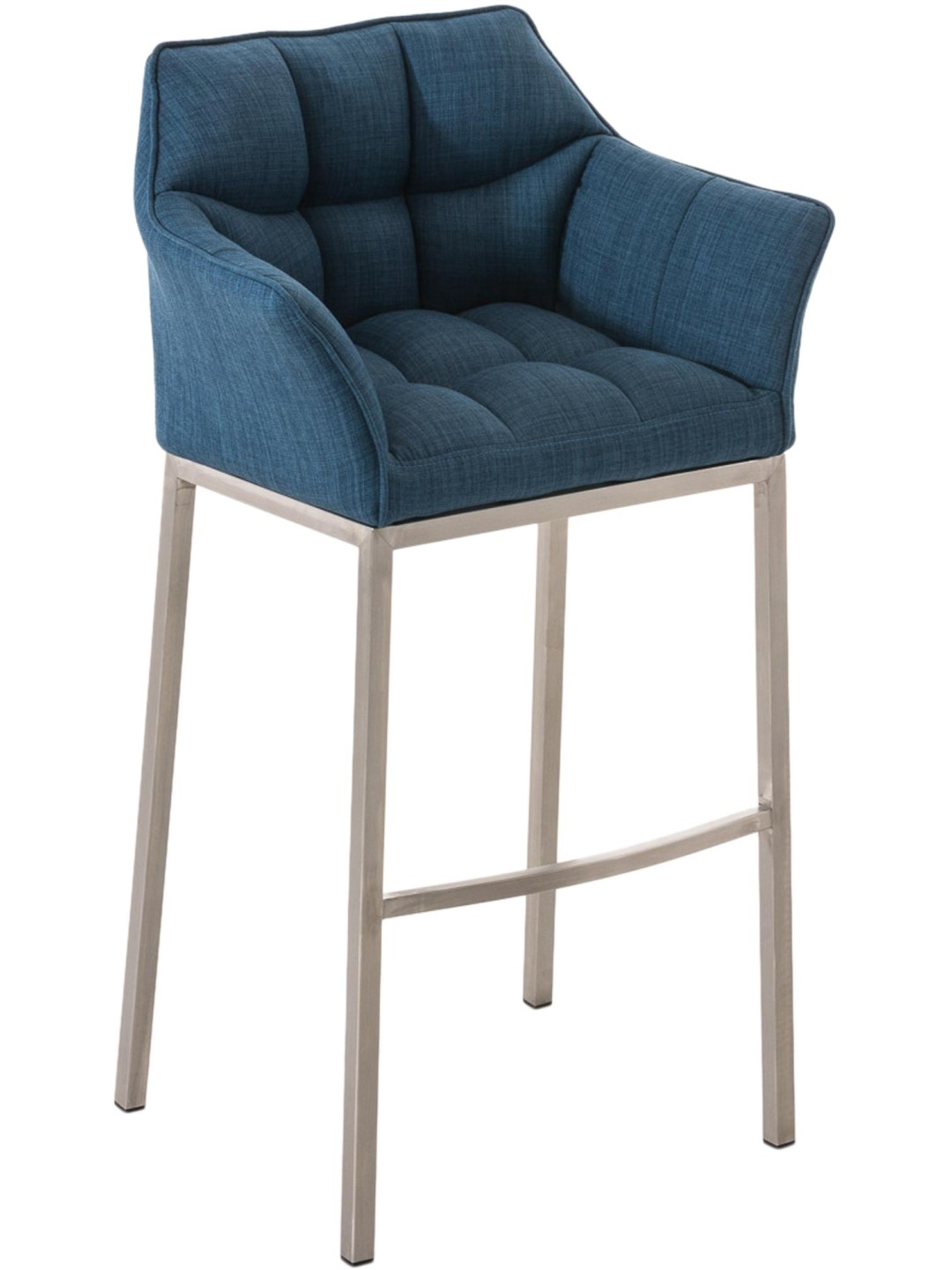 Banqueta alta tecido Damaso E com estrutura de 4 pés, azul