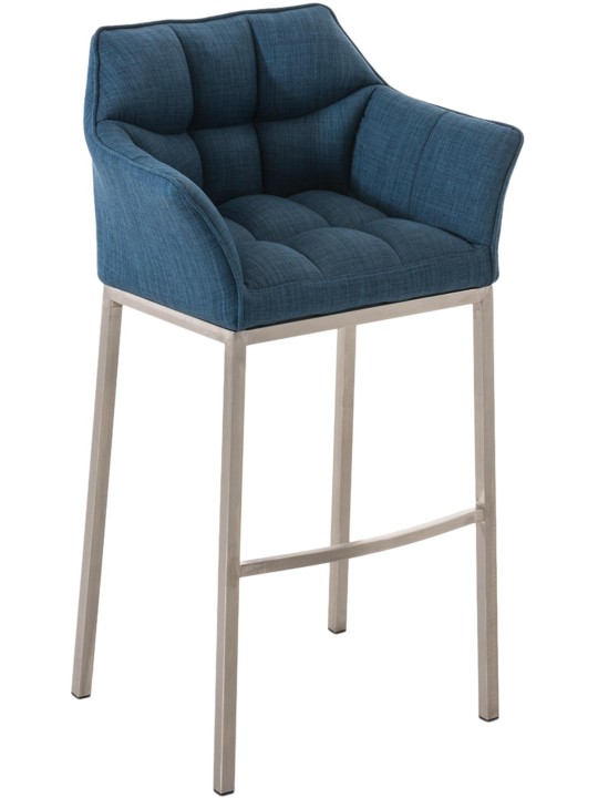 Banqueta alta tecido Damaso E com estrutura de 4 pés, azul
