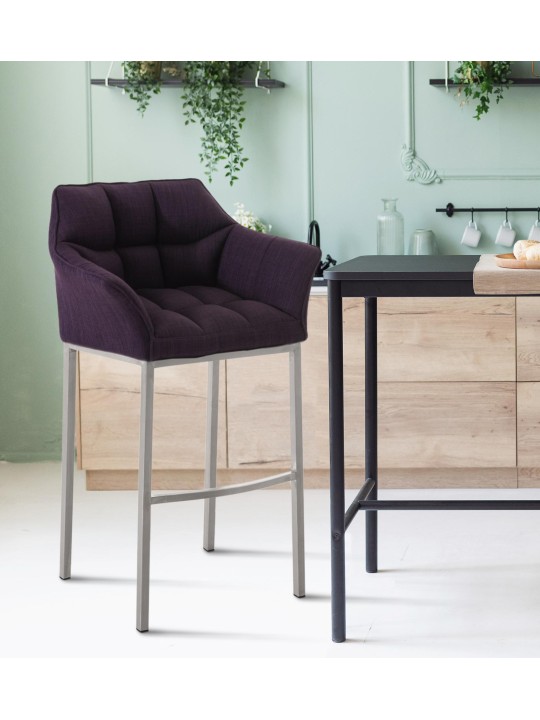 Banqueta alta tecido Damaso E com estrutura de 4 pés, lilás